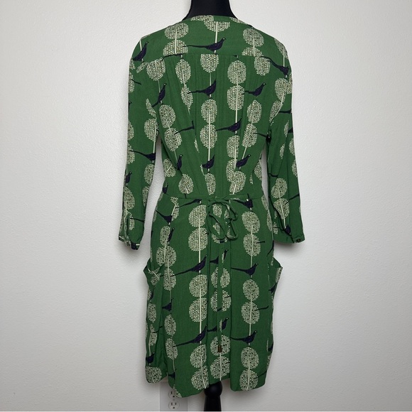 Maeve Green Bird Print Tie Waist Dress Size Small Anthropologie Boho - Picture 3 of 6